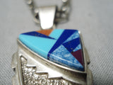 Intricate!! Vintage Native American Navajo Turquoise Lapis Sterling Silver Necklace-Nativo Arts