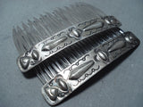 Exceptional Vintage Navajo Sterling Silver Hair Combs Set Native American Old-Nativo Arts