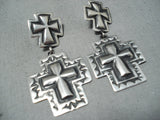 Exceptional Navajo Sterling Silver Repousse Cross Earrings Native American-Nativo Arts