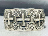 Signed Native American Navajo Sterling Silver Cross Bracelet-Nativo Arts
