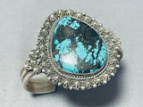 One Of The Largest Teardrop Turquoise Vintage Native American Navajo Sterling Silver Bracelet-Nativo Arts