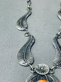 One Of The Best Vintage Native American Navajo Spiny Oyster Sterling Silver Leaf Necklace-Nativo Arts