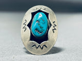 Beautiful Vintage Native American Navajo Morenci Turquoise Sterling Silver Shadowbox Ring-Nativo Arts