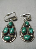 Beautiful Vintage Native American Navajo Malachite Sterling Silver Earrings Old-Nativo Arts