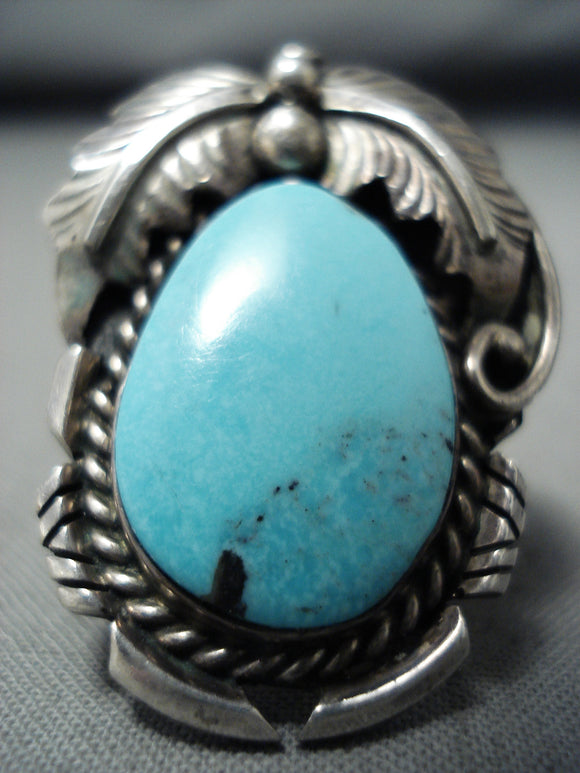 Sam Smith Vintage Native American Navajo Blue Diamond Turquoise Sterling Silver Ring Signed-Nativo Arts