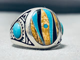 Very Intricate And Detailed Vintage Southwest Sterling Silver Turquoise Ring-Nativo Arts