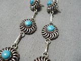 Twist Coil Vintage Native American Zuni Sleeping Beauty Turquoise Sterling Silver Earrings-Nativo Arts
