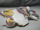 Largest Craziest Daisy Duck Native American Zuni Sterling Silver Shell Turquoise Ring-Nativo Arts