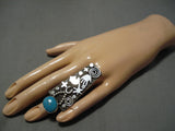 Amazing Vintage Native American Navajo Trapezoid Turquoise Sterling Silver Ring-Nativo Arts