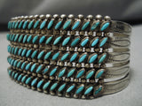 Opulent Vintage Native American Navajo Slanted Turquoise Sterling Silver Bracelet Old-Nativo Arts