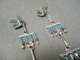 Fabulous Vintage Native American Zuni Turquoise Sterling Silver Dangle Earrings Old-Nativo Arts