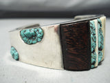San Begay Vintage Native American Navajo Turquoise Sterling Silver Wood Inlay Bracelet Old-Nativo Arts