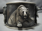 Magnificent Huge Bear Cuff Sterling Silver Bracelet Old-Nativo Arts