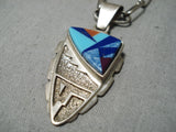 Intricate!! Vintage Native American Navajo Turquoise Lapis Sterling Silver Necklace-Nativo Arts