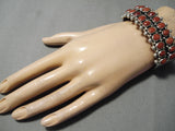One Of The Best Native American Navajo Domed Coral Sterling Silver Bracelet Heavy!-Nativo Arts