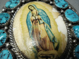 Rare Vintage Native American Navajo Turquoise Sterling Silver Our Lady Of Guadalupe Pin Old-Nativo Arts