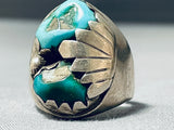 Exceptional Vintage Native American Navajo Kingman Turquoise Sterling Silver Ring-Nativo Arts