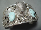Important Vintage Native American Navajo Buffalo Turquoise Sterling Silver Leaf Bracelet-Nativo Arts
