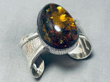 Important Unique Native American Navajo Amber Sterling Silver Bracelet Cuff-Nativo Arts