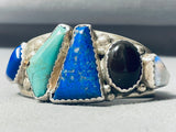Native American Important Vintage Turquoise Fierro Lapis Sterling Silver Bracelet-Nativo Arts