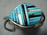 Native American Important Vintage Navajo Wyane Paquin Turquoise Inlay Sterling Silver Bracelet-Nativo Arts