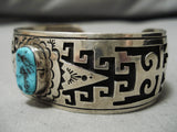 Intricate!! Vintage Native American Navajo Turquoise Geomtric Rug Sterling Silver Bracelet-Nativo Arts