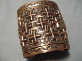Huge Native American Navajo Cross Christian Hand Tooled Copper Bracelet- Wide!!-Nativo Arts