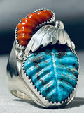 Magnificent Native American Zuni Turquoise Sterling Silver Ring Signed-Nativo Arts