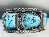 Heavy Mens Vintage Native American Navajo Turquoise Sterling Silver Leaf Bracelet-Nativo Arts