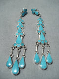 Marvelous Native American Zuni Blue Gem Turquoise Inlay Sterling Silver Earrings-Nativo Arts