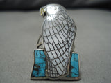 Important Native American Zuni Harlan Coonsis Bird Eagle Turquoise Sterling Silver Ring-Nativo Arts