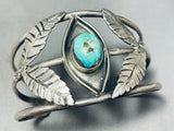 Leaf Protection Vintage Native American Navajo Turquoise Sterling Silver Bracelet Cuff Old-Nativo Arts