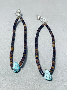 Fabulous Vintage Native American Navajo Heishi & Turquoise Sterling Silver Earrings-Nativo Arts