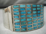 Early Vintage Zuni Native American Navajo Turquoise Sterling Silver Inlay Bracelet Cuff Old-Nativo Arts