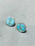 Very Old Vintage Native American Zuni Turquoise Inlay Sterling Silver Earrings-Nativo Arts