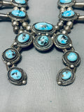 Gasp! Vintage Native American Navajo 220 Gram Sterling Silver Turquoise Squash Blossom Necklace-Nativo Arts