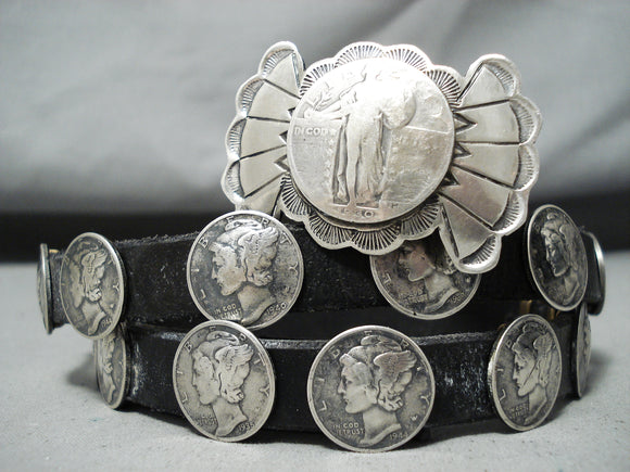 Unique Signed Native American Navajo Silver Coin Concho Belt-Nativo Arts