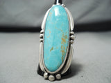 Signed Taller Vintage Native American Navajo Blue Gem Turquoise Sterling Silver Ring-Nativo Arts