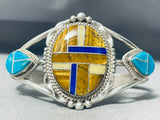 Best Native American Navajo Sher Sandoval Turquoise Tigers Eye Sterling Silver Bracelet-Nativo Arts