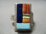 Inlay Master Vintage Navajo Turquoise Lapis Sterling Silver Native American Ring-Nativo Arts