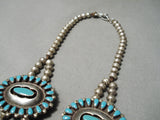 Authentic Vintage Native American Navajo Turquoise Sterling Silver Squash Blossom Necklace Old-Nativo Arts