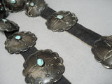 Early 1900's Vintage Native American Navajo Turquoise Sterling Silver Coin Concho Belt Old-Nativo Arts
