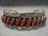 Incredible Vintage Native American Navajo Slanted Coral Sterling Silver Bracelet Old-Nativo Arts