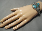 Superior Vintage Native American Navajo Old Persin Turquoise Sterling Silver Bracelet Old-Nativo Arts