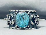 Intriguing San Felipe Blue Diamond Turquoise Sterling Silver Scorpion Bracelet-Nativo Arts