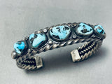 Very Rare Apache Turquoise Vintage Native American Navajo Heavy Coil Sterling Silver Bracelet-Nativo Arts