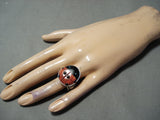Detailed Ladybug Bulbous Native American Navajo Coral Turquoise Sterling Silver Ring-Nativo Arts