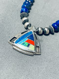 Very Detailed Native American Navajo Turquoise Lapis Sterling Silver Basket Bead Necklace-Nativo Arts