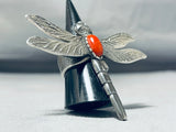 The Craziest Native American Navajo Coral Dragonfly Sterling Silver Huge Ring-Nativo Arts