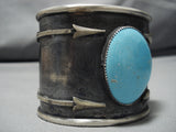 Huge and Heavy Blue Gem Turquoise Sterling Silver Bracelet Cuff-Nativo Arts